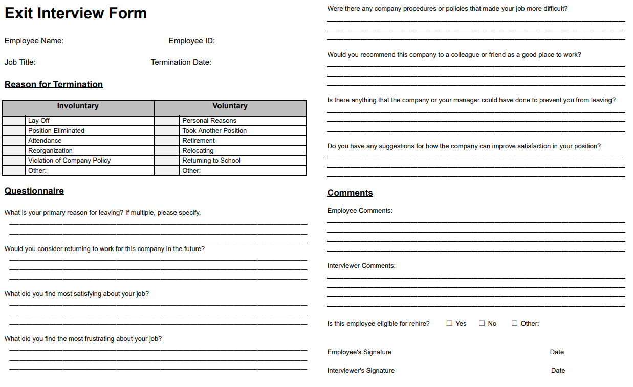 exit interview form